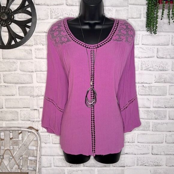 gnw Magenta Boho Hippie Lace Embroidery Blouse Top Shirt Size Large - Picture 5 of 7